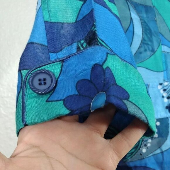 Erin London Floral Blazer Jacket Women's Lined Front Button Blue Green Size L - Picture 8 of 11